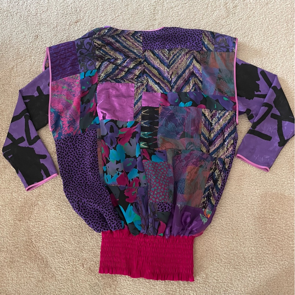 Vintage Shepherds Colorful Patchwork silk blend 70s 80s Made in Australia silky - Picture 2 of 14